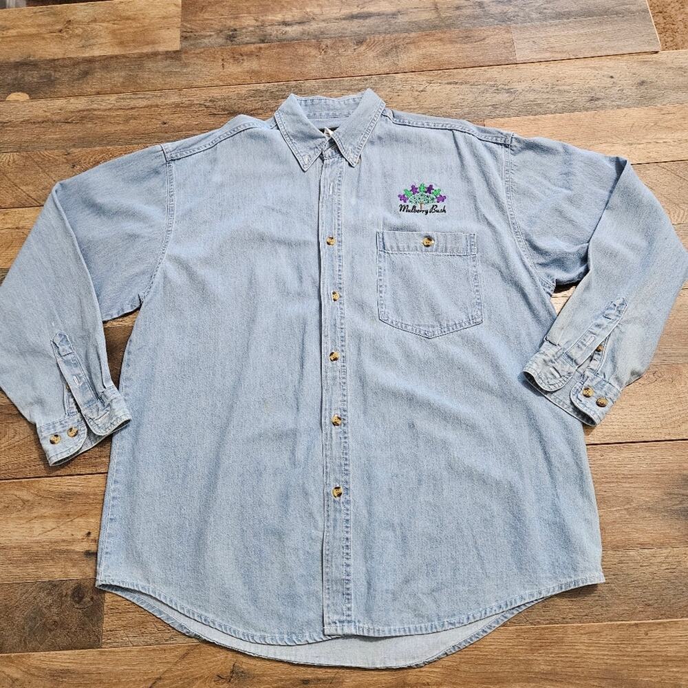 Cobra Chambray Denim Shirt Mens Button‎ Down 100% Cotton Mulberry Bush Graphic